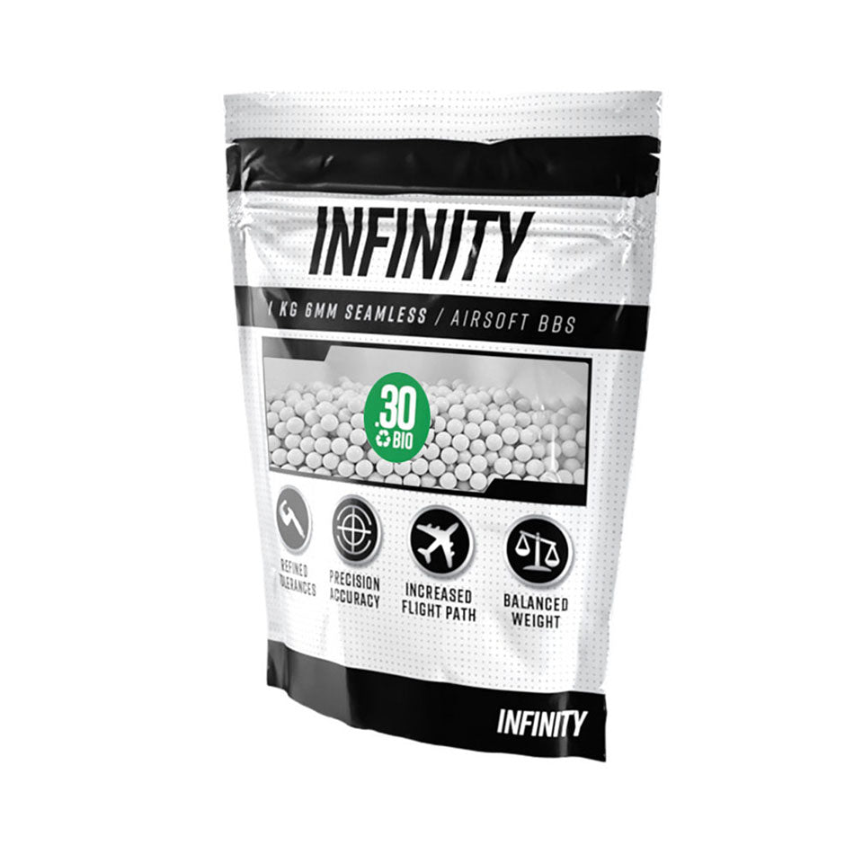 INFINITY 1kg white 6mm seamless bio 0.30g airsoft BBs Canada bag for target shooting and training
