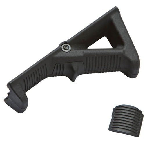 Black airsoft grip double bell picatiny accessory with textured handle and mounting screw