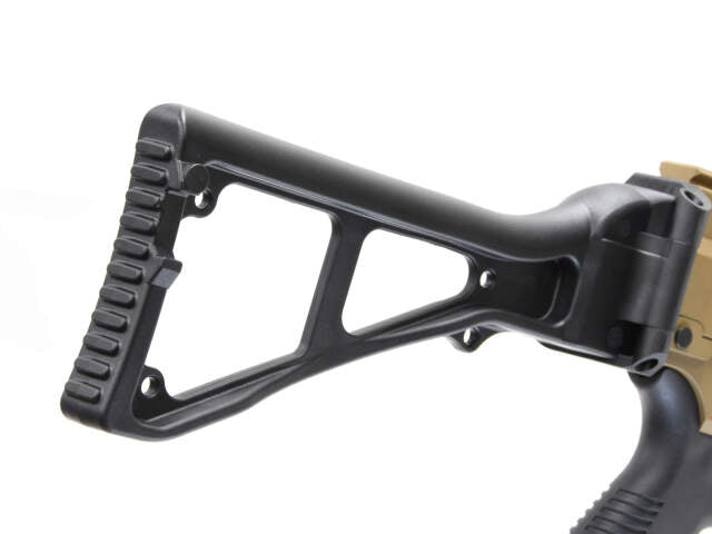 ARCHWICK B&T apc9 tan airsoft GBBR black adjustable stock and grip close-up