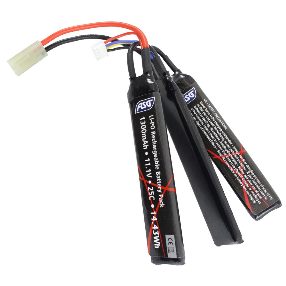 ASG 11.1v LiPo airsoft battery 1300mAh 3S stick pack with Tamiya balance leads