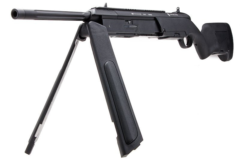 ASG STEYR SCOUT sniper rifle with black finish and folding bipod stand for precision shooting