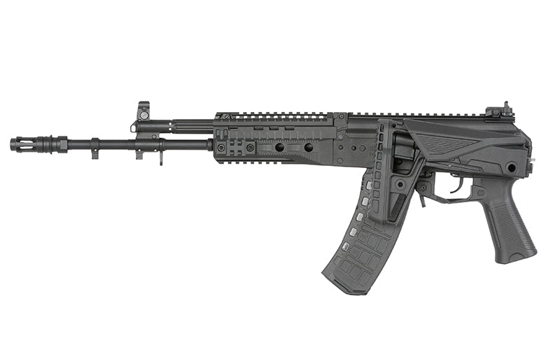 Réplique airsoft ak12 gbbr WELL PRO en noir avec chargeur transparent et détails réalistes