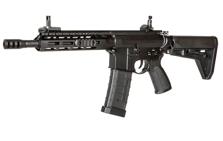 Fusil TTI 058M airsoft AEG DOUBLE BELL noir avec crosse réglable et chargeur transparent