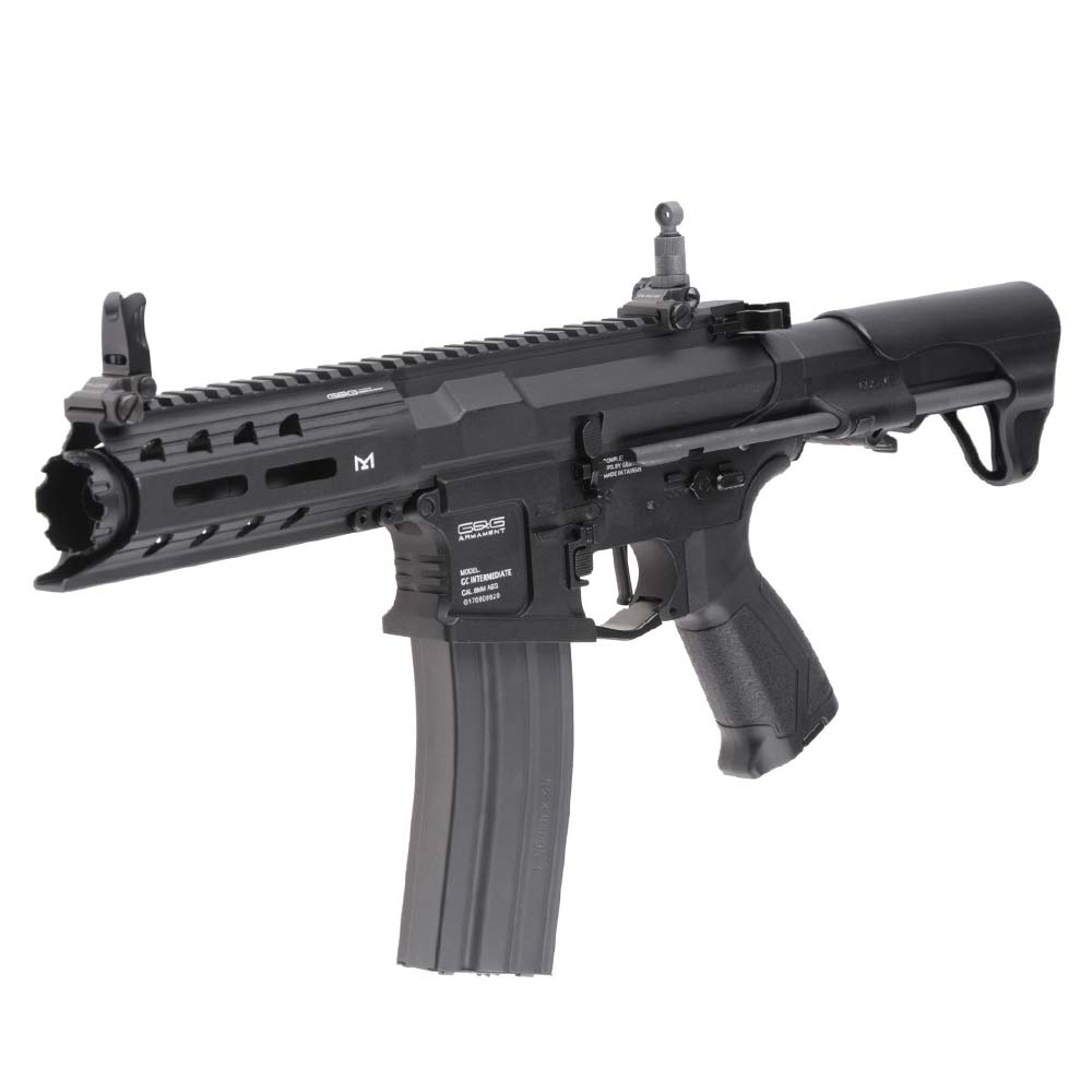 G&G ARP556 NOIR airsoft gun AEG black compact rifle with folding stock flip sights and metal magazine