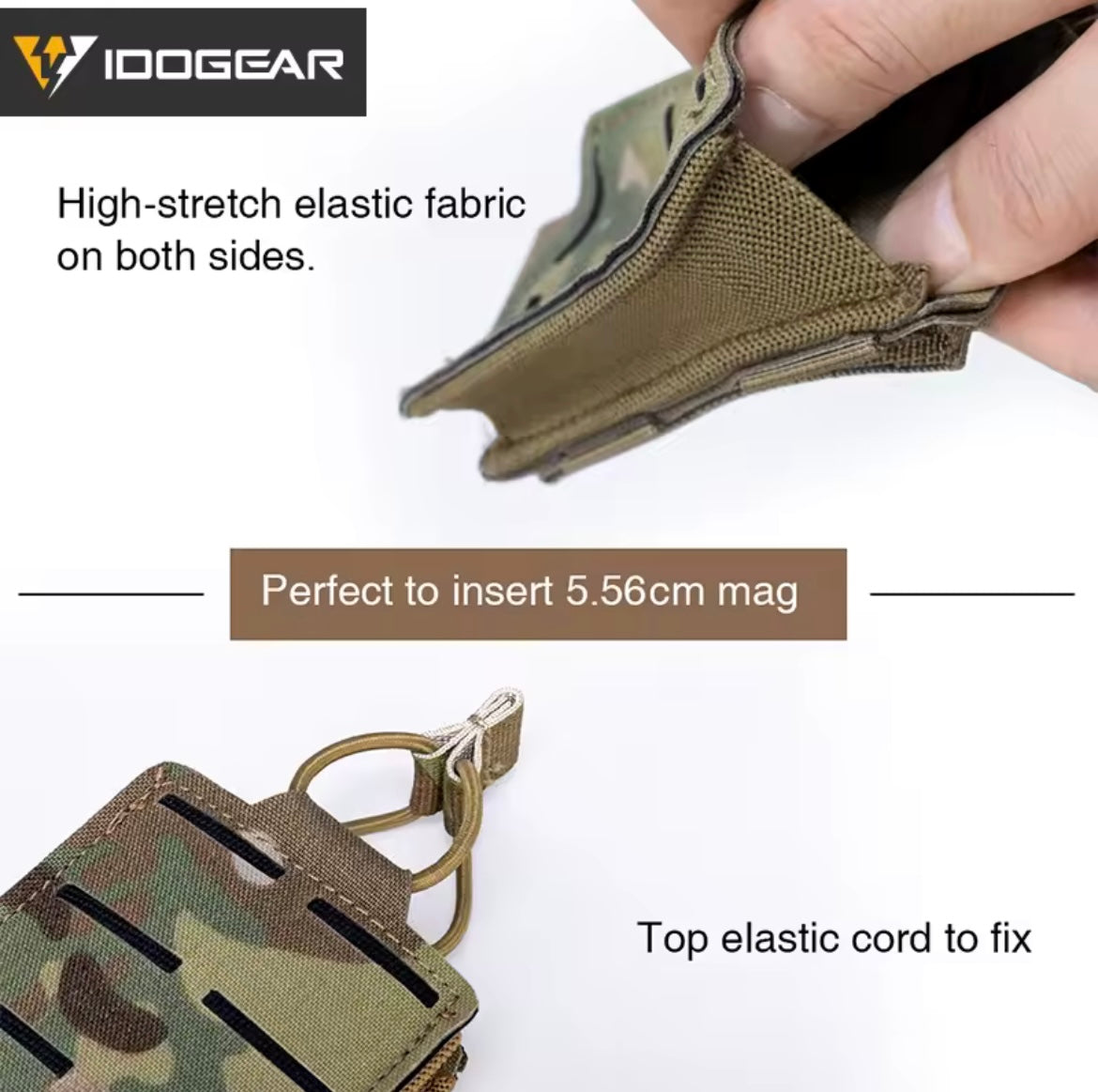 IDOGEAR 556 mag pouch made of high-stretch elastic fabric with top elastic cord in camouflage