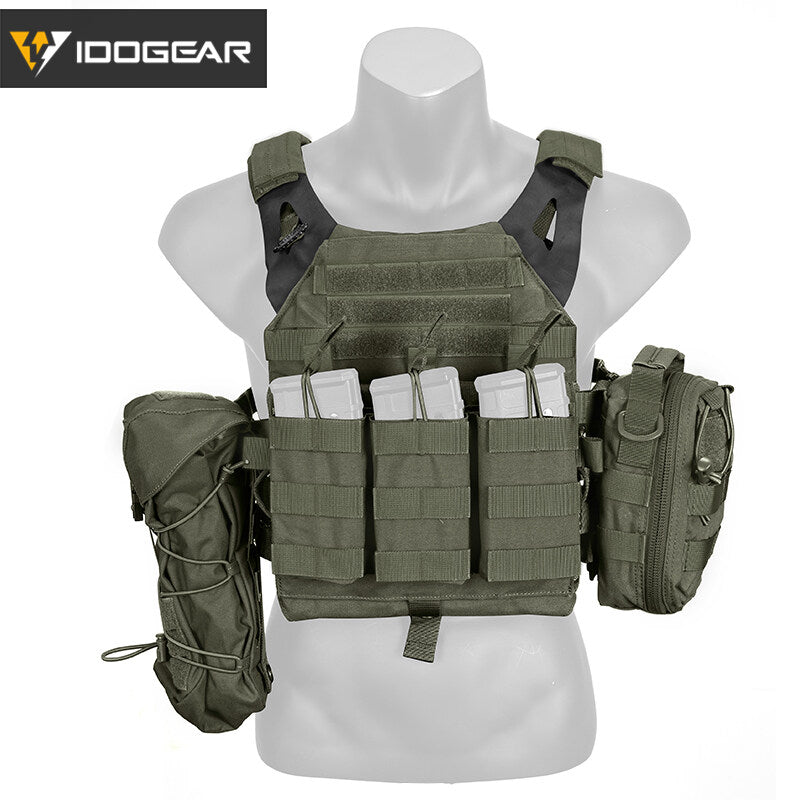 Gilet tactique vert olive avec poches multiples chesplate jpc2 de la marque IDOGEAR