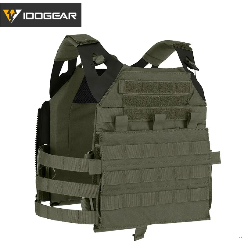 Gilet tactique vert olive IDOGEAR modèle CHESTPLATE JPC2 avec sangles réglables et système MOLLE