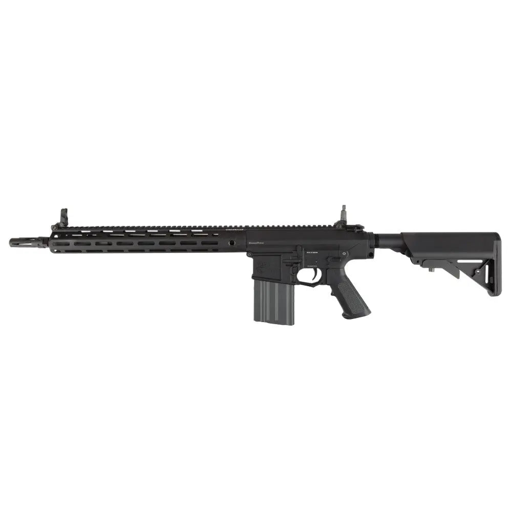G&G KNIGHTARMS SR25 AEG AIRSOFT rifle with black adjustable stock and extended handguard