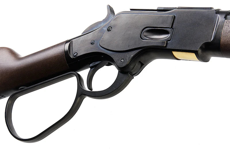 KTW M1873 RANDALL AIRSOFT AEG detailed view of trigger and lever action with wooden stock