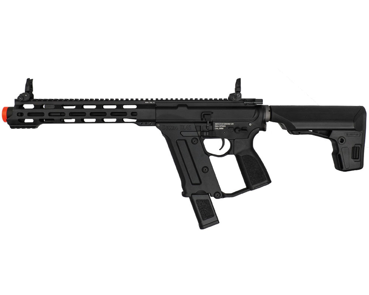 KWA RONIN TK45 airsoft gun black AEG with MLOK handguard orange tip and folding stock