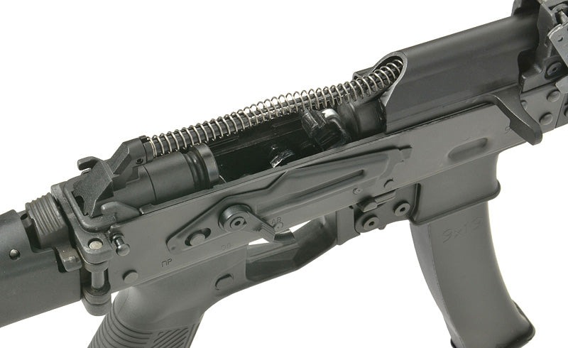 Crosse et mécanisme interne du ppk-20 airsoft SMG WELL PRO avec ressort visible