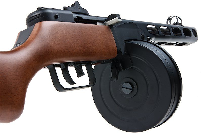 AEG SNOWWOLF ppsh airsoft réplique avec crosse en bois et chargeur tambour noir