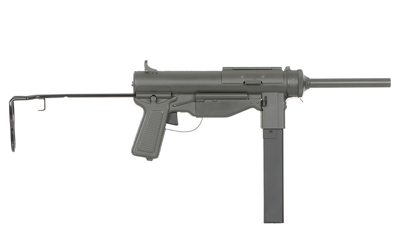 SNOW WOLF M3A1 GREASE GUN AEG AIRSOFT black airsoft gun with long barrel and foldable stock