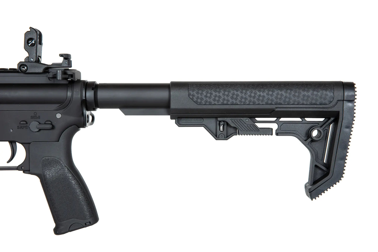 Specna Arms E07 Edge Light Ops for sale black AEG adjustable stock and pistol grip close up