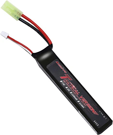 BOSLI PO slim black airsoft lipo battery 11.1v pack with red and black wires and white and green connector