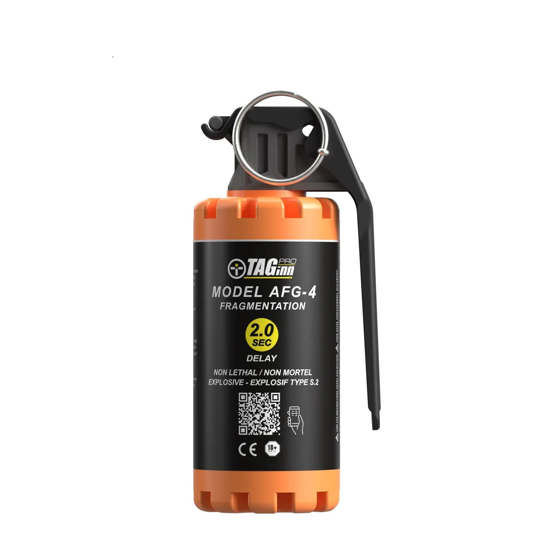Taginn afg-4 fragmentation consumable grenade with 2 second delay and black orange design