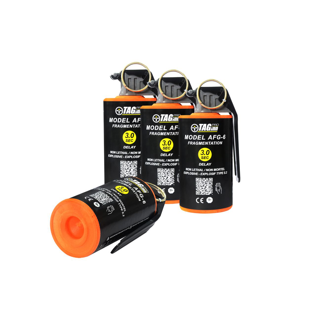 TAGINN afg-6 model black and orange fragmentation consumables with 3 second delay and safety pins