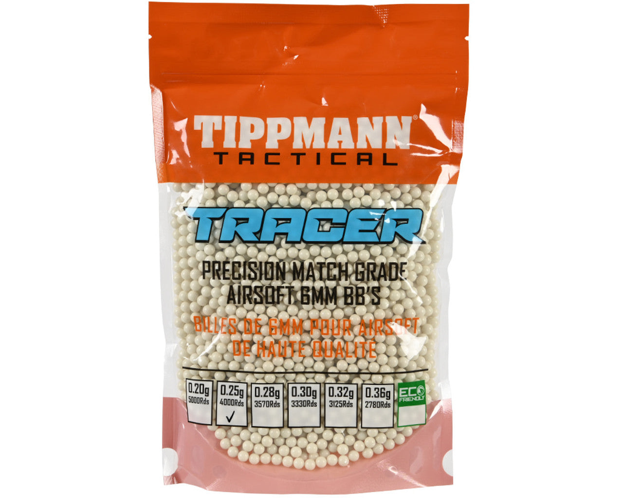 Tippmann 0.25g tracer airsoft BBs pack of white 6mm precision match grade pellets in resealable bag