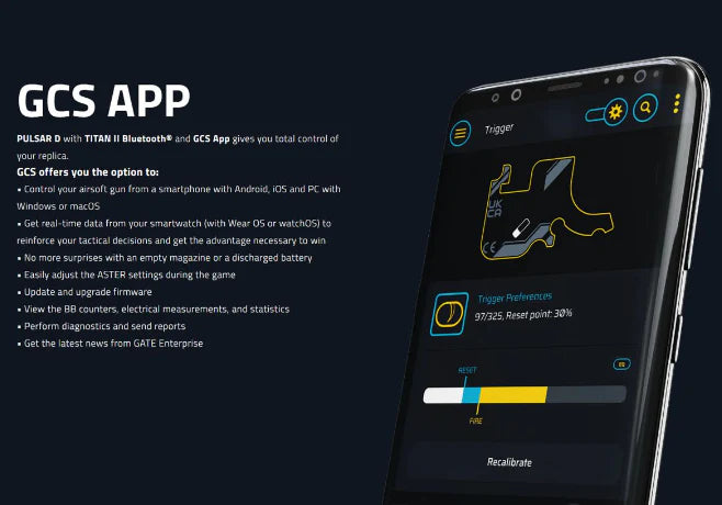 Application GCS affichée sur smartphone avec interface de contrôle TRINITY ARMAMENT GA-TA01 pour airsoft