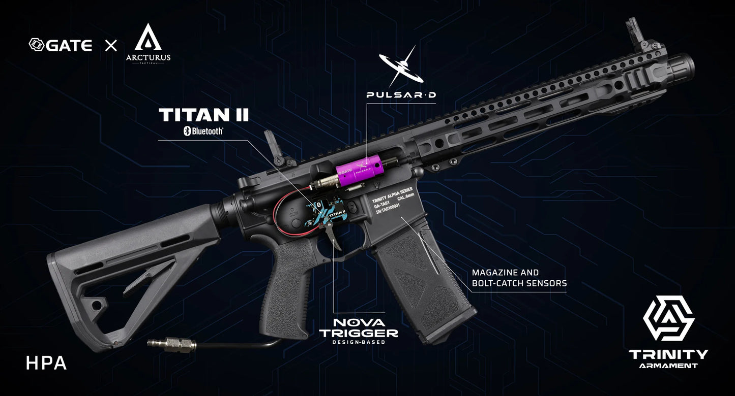 Système HPA TRINITY ARMAMENT GA-TA03P pour arme à feu avec composants internes visibles