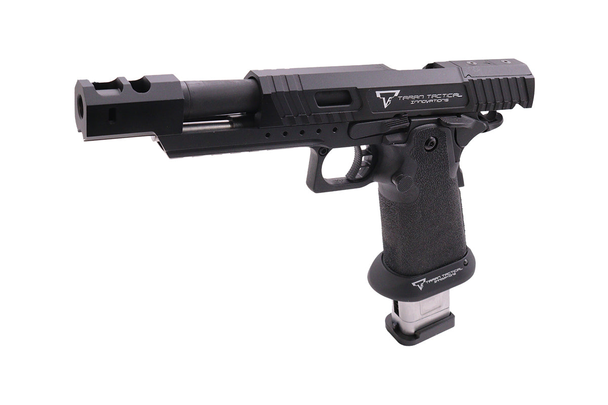 EMG TTI combat master airsoft pistol with black tactical design and extended magazine
