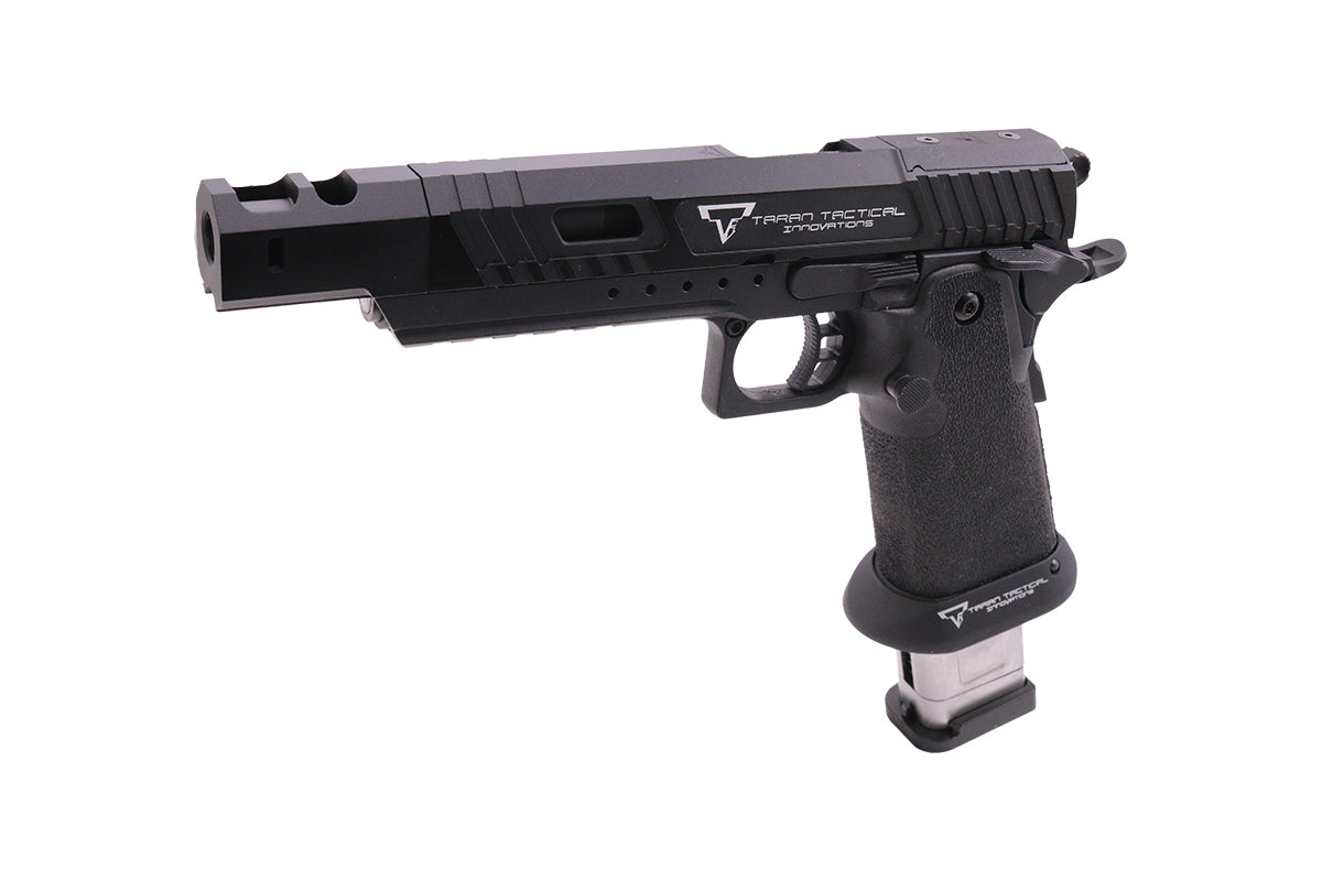 EMG TTI combat master airsoft pistol in black with detailed tactical design and extended magazine