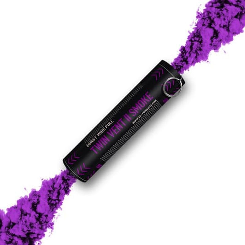 Enola Gaye purple burst smoke grenade emitting vibrant purple smoke from both ends