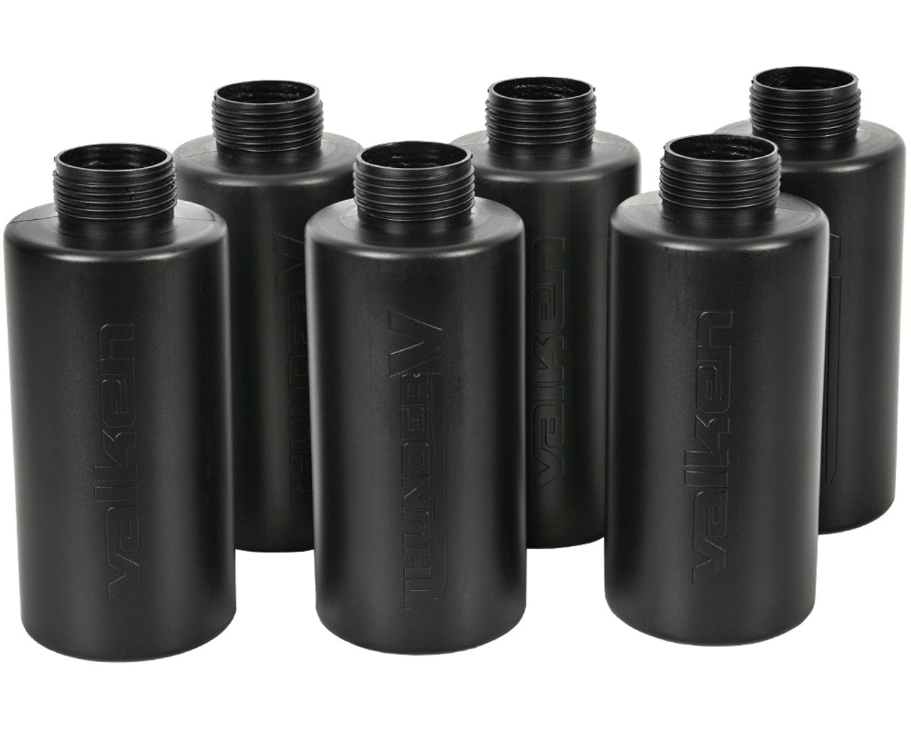 Set of six black Valken Grenade accessory containers with screw-top lids for explosive storage