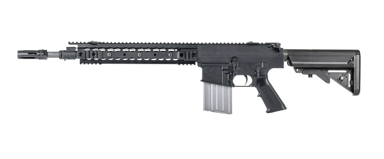 Réplique airsoft GBBR VFC KAC SR25 noire avec crosse réglable et chargeur métallique