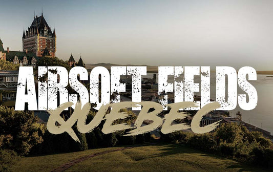 Scenic view of Quebec City with bold text airsoft Field Quebec highlighting popular airsoft playing locations