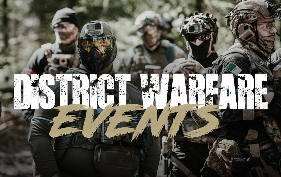 Group of airsoft players in tactical gear ready for action at District Warfare events in airsoft Quebec
