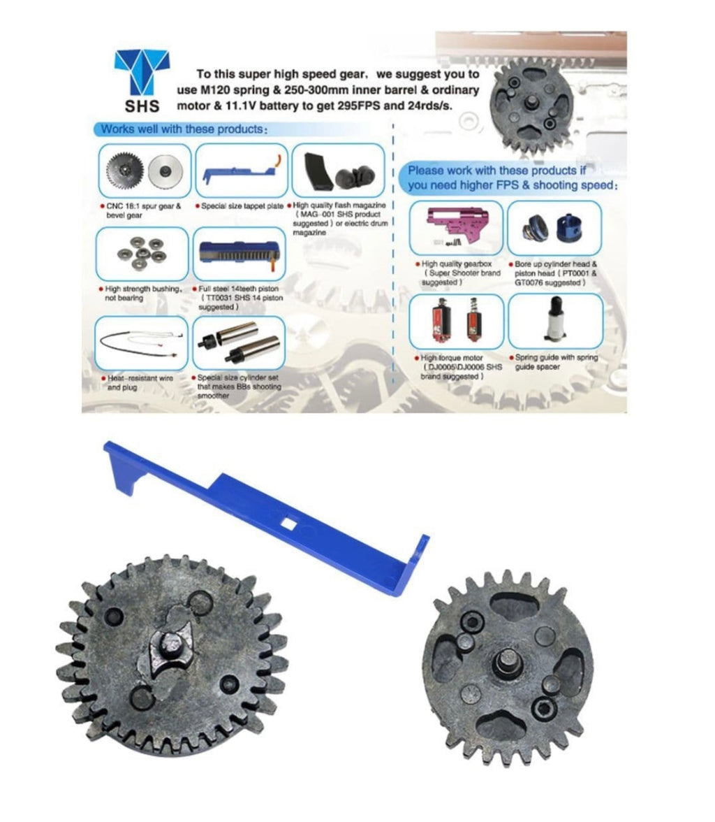SHS ENGRENAGE DSG EN ACIER AVEC PLAQUE DE POUSSOIR V2 AEG AIRSOFT