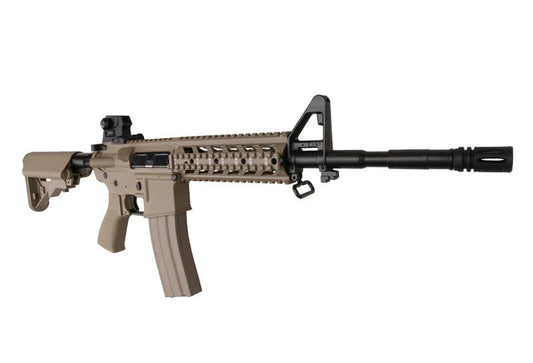 Réplique airsoft G&G CM16 Raider-L DST Tan AEG, vue à 45 degrés , disponible chez DistrictAirsoft.
