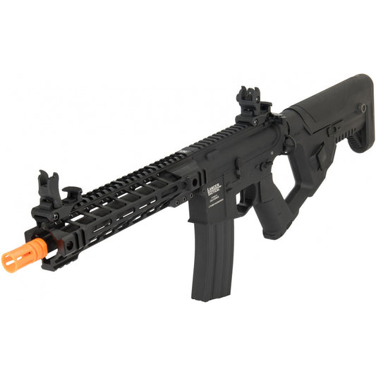 Lancer Tactical M4 LT-34BB10 for sale black AEG rifle with orange muzzle tip adjustable stock and flip up sights