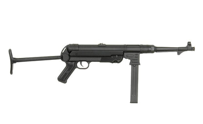 AGM MP40 AEG AIRSOFT gun with black finish and folding stock for realistic airsoft gameplay