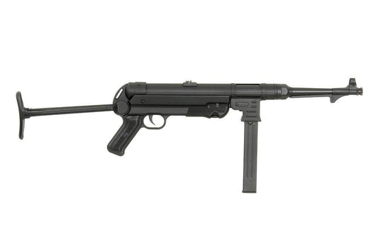 AGM MP40 AEG AIRSOFT gun with black finish and folding stock for realistic airsoft gameplay