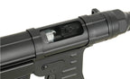 Close-up of AGM MP40 AEG AIRSOFT gun mechanism showing detailed internal components