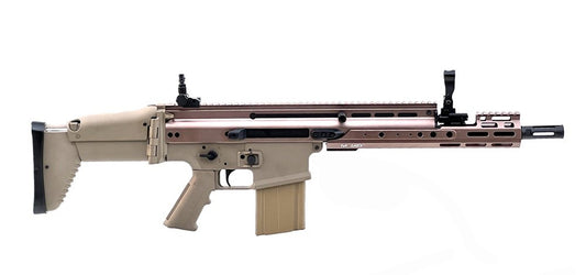 DOUBLE BELL AEG tan SCAR style replica with adjustable stock flip up sights detachable magazine MK17 SCAR-H airsoft rifle Canada