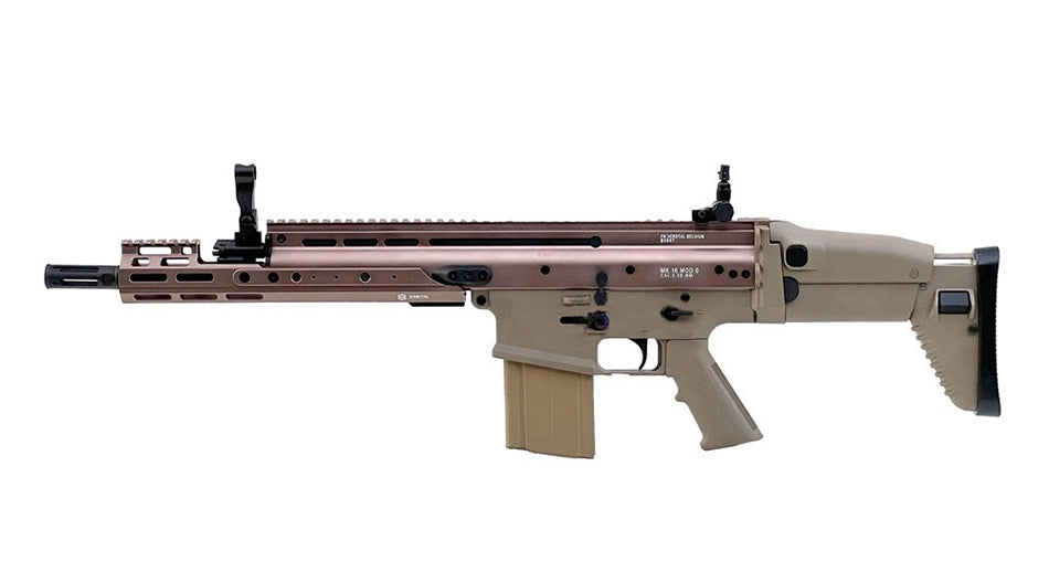 Double Bell AEG MK17 SCAR-H airsoft rifle Canada tan and bronze full length rail flip sights