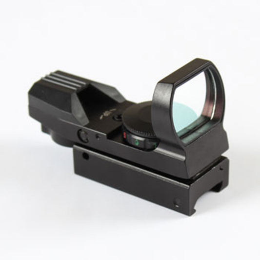 Shrike black airsoft reddot sight accessory with adjustable settings and clear lens
