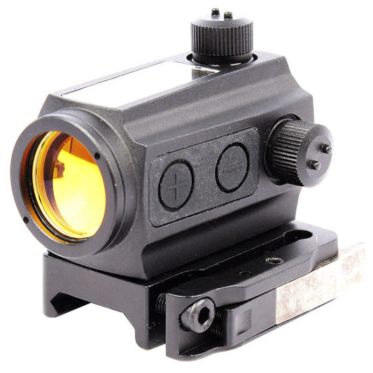 PRECISIONDYNAMICS Airsoft T1 compact red dot sight accessory with yellow lens and adjustment knobs