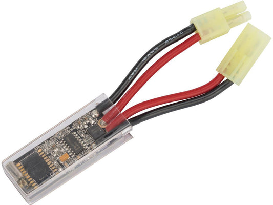 AVOCADO programmable MOSFET for airsoft AEG with clear plastic casing red and black power wires and connectors