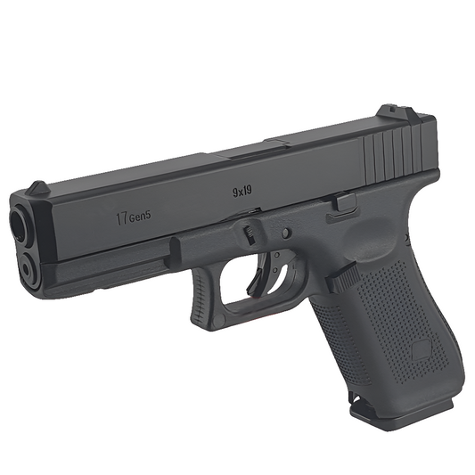 Black GLOCK GEN 5 GBB gas blowback pistol 9x19 replica with textured grip and front sight