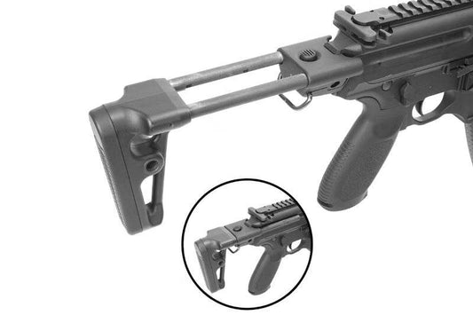 Cadre arrière et poignée noire de pistolet airsoft APFG mp-x GBBR en gros plan