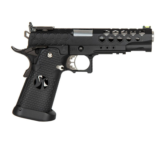 Black Armorer Work 5.1 Pistolet with hexagonal cutouts and textured grip by ARMORERWORKS