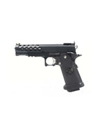 Armorer Works 5.1 black pistol with honeycomb barrel vents and textured grip by ARMORERWORKS
