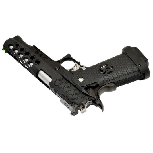 Armorer work 5.1 black pistol with honeycomb design grip and slide by ARMORERWORKS