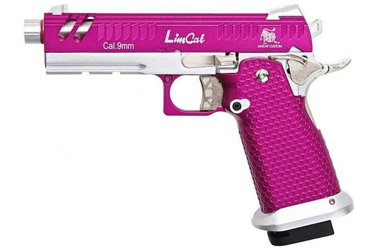 army armament hi-capa pink 9mm caliber pistol with textured grip and silver accents