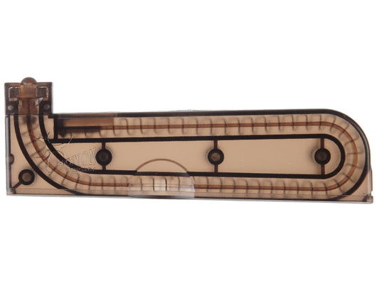 Transparent curved plastic magazine loader accessory with visible feed track for T11 MAG ASG