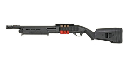 CYMA M870 MP CM 356M airsoft shotgun black pump action with side shell holder and adjustable stock